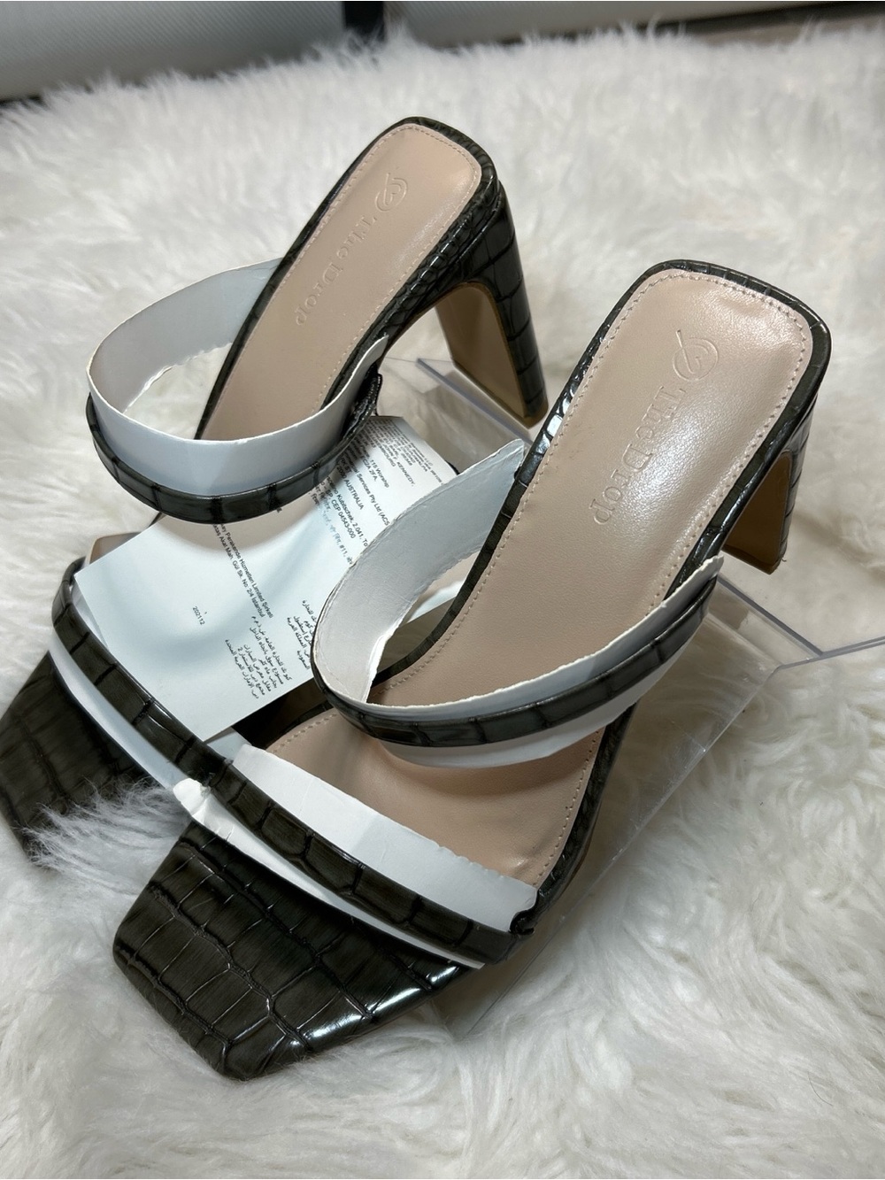 The Drop Size 9-Effect Dark grayish-green Strappy Block Heel Mules